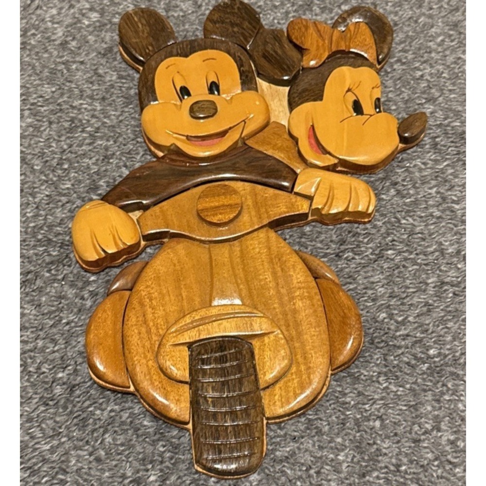 Disney Minnie Mickey Wooden Wall Art 10"Handmade Carved Layered Intarsia Vintage
